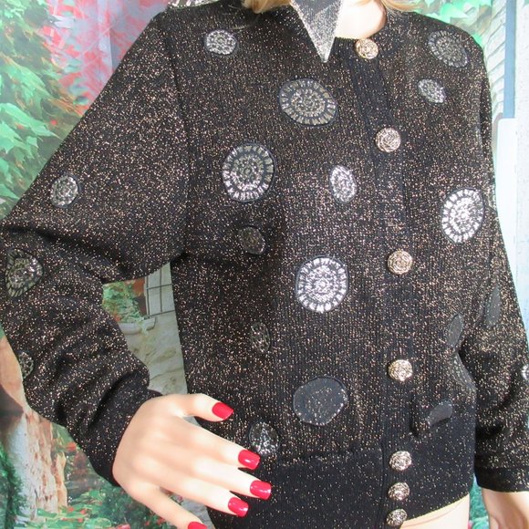 UMI Collections Anne Crimmins black & gold metallic cardigan Gold metal buttons - Picture 13 of 15